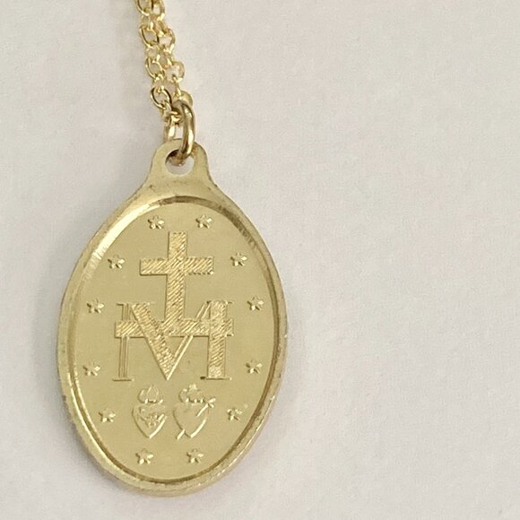 Immaculate Conception VirginMary Miraculous Medal Necklace GoldTone Sacred Heart - Picture 5 of 10